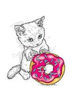 Cute kitten and colorful donut vector