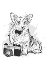 hermoso perro hipster y cámara vintage vector