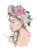 Beautiful girl in a flower wreath vector