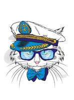 Beautiful cat in a sailor's cap vector