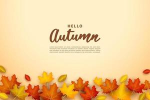 Autumn background with white paper decorated with dry leaves. vector