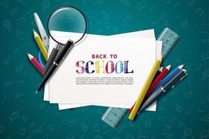 Back to school with colorful pencil and other learning items. vector