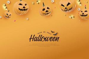 Halloween banner with pumpkin on orange background.