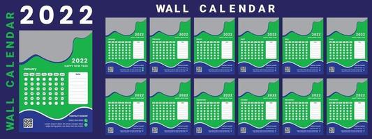 calendario de pared 2022 semana inicio lunes diseño corporativo plantilla vector