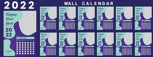 Wall Calendar 2022 week start Monday corporate design template vector