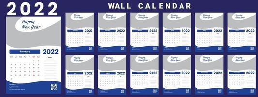 Wall Calendar 2022 week start Monday corporate design template vector