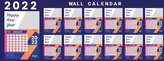 Wall Calendar 2022 week start Monday corporate design template vector