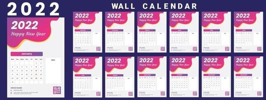 Wall Calendar 2022 week start Monday corporate design template vector