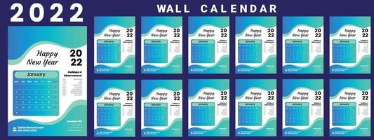 Wall Calendar 2022 week start Monday corporate design template vector