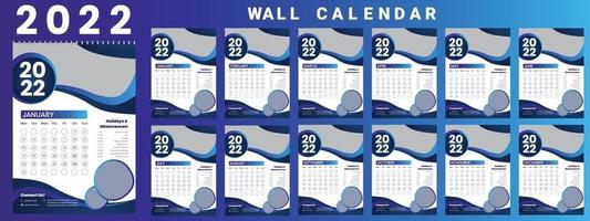 Wall Calendar 2022 week start Monday corporate design template vector