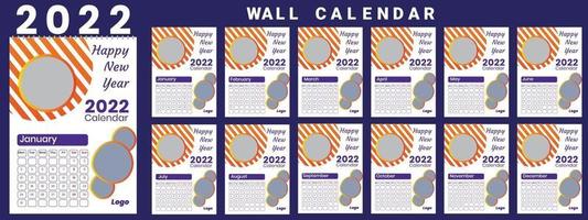 Wall Calendar 2022 week start Monday corporate design template vector