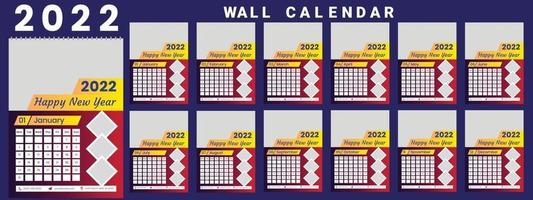 Wall Calendar 2022 week start Monday corporate design template vector