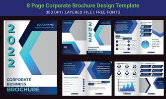 8 page minimal business brochure design template, company profile, vector