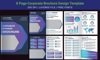 8 page minimal business brochure design template, company profile, vector