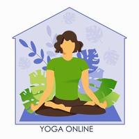 The girl practices yoga at home. Remote sports on online lessons vector