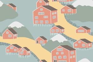 Seamless pattern of red wooden houses near the river or sea vector