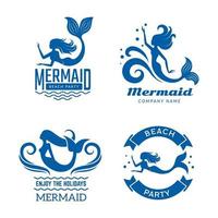 Mermaid silhouettes with flippers and tails marine mermaid vector