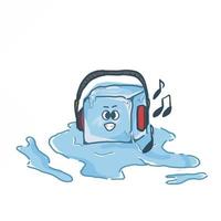 Happy melting ice cube hearing music character vector template design illustration