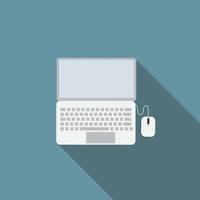 Laptop Flat Icon with Long Shadow, Vector Illustration