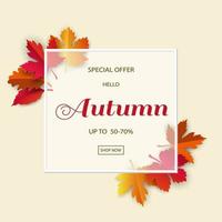 Fondo de venta de otoño o otoño, temporada de descuento con hojas de colores. vector