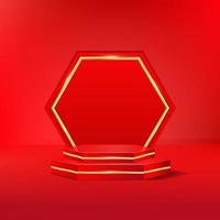 3d Realistic Red gold podium display vector