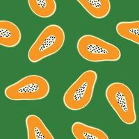 Hand drawn seamless patten with papayas on green background. vector