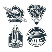 Space Emblem Monochrome Set Vector Illustration