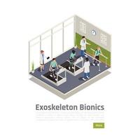 People With Exoskeleton Training In Gym Vector Illustration