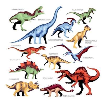 Dinosaur Color Cartoon Set Vector Illustration