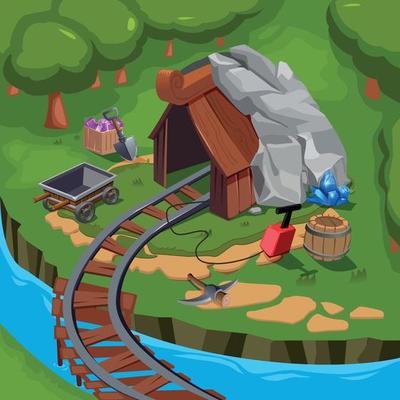 Mining Game Design Composition Vector Illustration