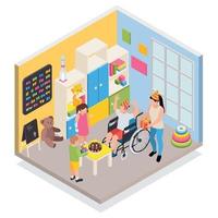 Disabled People Isometric Composition Vector Illustration