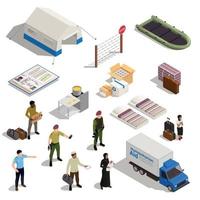 Refugees Icons Isometric Set Vector Illustration