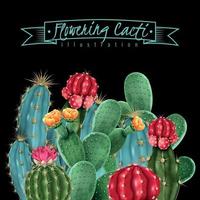 Flowering Cacti Vector Illustration