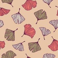 Vector colorful ginkgo tree leaf illustration motif seamless pattern