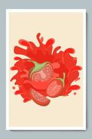 Tomatoes Set. Sliced Vegetable with Splash of Tomato Juice vector