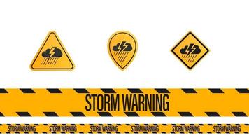 Storm warning, tape and weather warnings symbols isolated on white vector