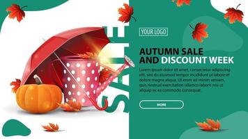 Venta de otoño y semana de descuento, banner de descuento horizontal. vector