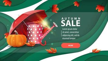 Autumn banner in paper cut style with garden watering can vector