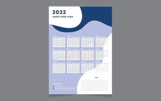 Diseño de plantilla de calendario de pared única 2022 con vector. vector