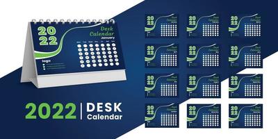 Establecer el diseño de plantilla de calendario de escritorio 2022, conjunto de 12 meses, vector