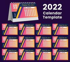 Establecer el diseño de plantilla de calendario de escritorio 2022, conjunto de 12 meses, vector