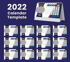 Set Desk Calendar 2022 template design,Set of 12 Months, vector