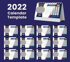 Establecer el diseño de plantilla de calendario de escritorio 2022, conjunto de 12 meses, vector