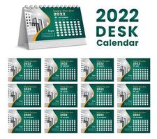 Establecer el diseño de plantilla de calendario de escritorio 2022, conjunto de 12 meses, vector