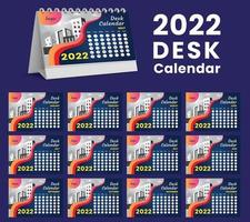 Establecer el diseño de plantilla de calendario de escritorio 2022, conjunto de 12 meses, vector