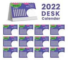 Establecer el diseño de plantilla de calendario de escritorio 2022, conjunto de 12 meses, vector