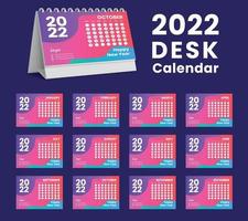 Establecer el diseño de plantilla de calendario de escritorio 2022, conjunto de 12 meses, vector