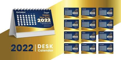 Set Desk Calendar 2022 template design,Set of 12 Months, vector