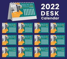 Set Desk Calendar 2022 template design,Set of 12 Months, vector