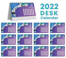 Set Desk Calendar 2022 template design,Set of 12 Months, vector